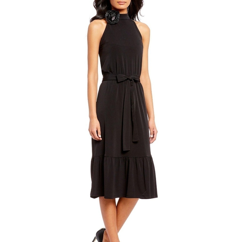 Michael Kors Black Flounce Ruffle Midi Dress XS